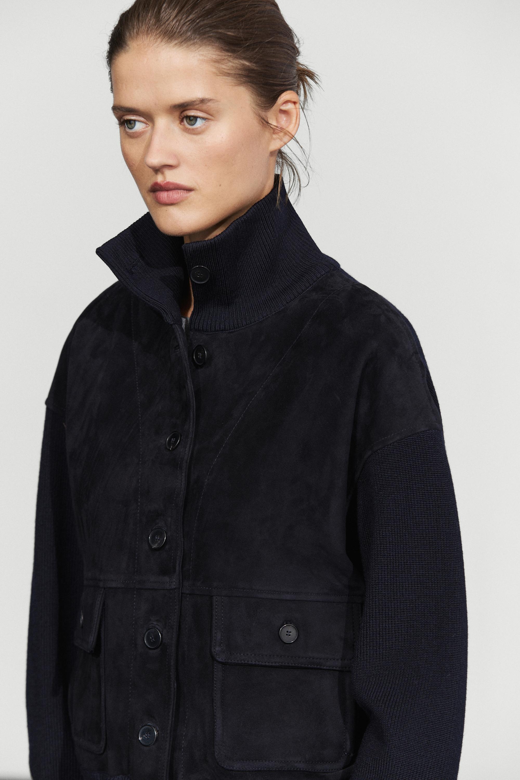 Blouson combiné cuir daim