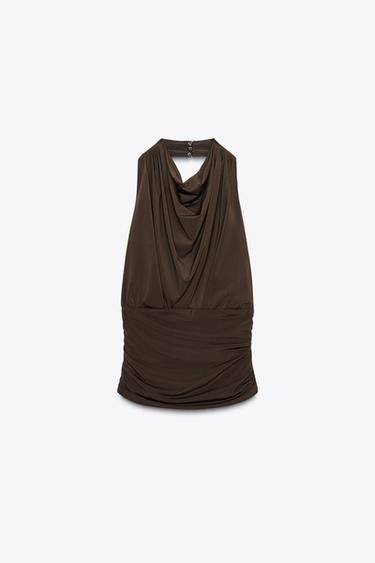 DRAPIERTES HALTER-TOP - Dunkelbraun von Zara - Bild 0