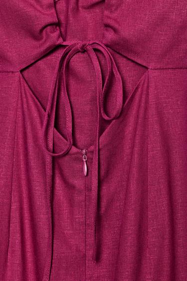 STRAPPY LINEN BLEND MIDI DRESS - Magenta by Zara - Image 8
