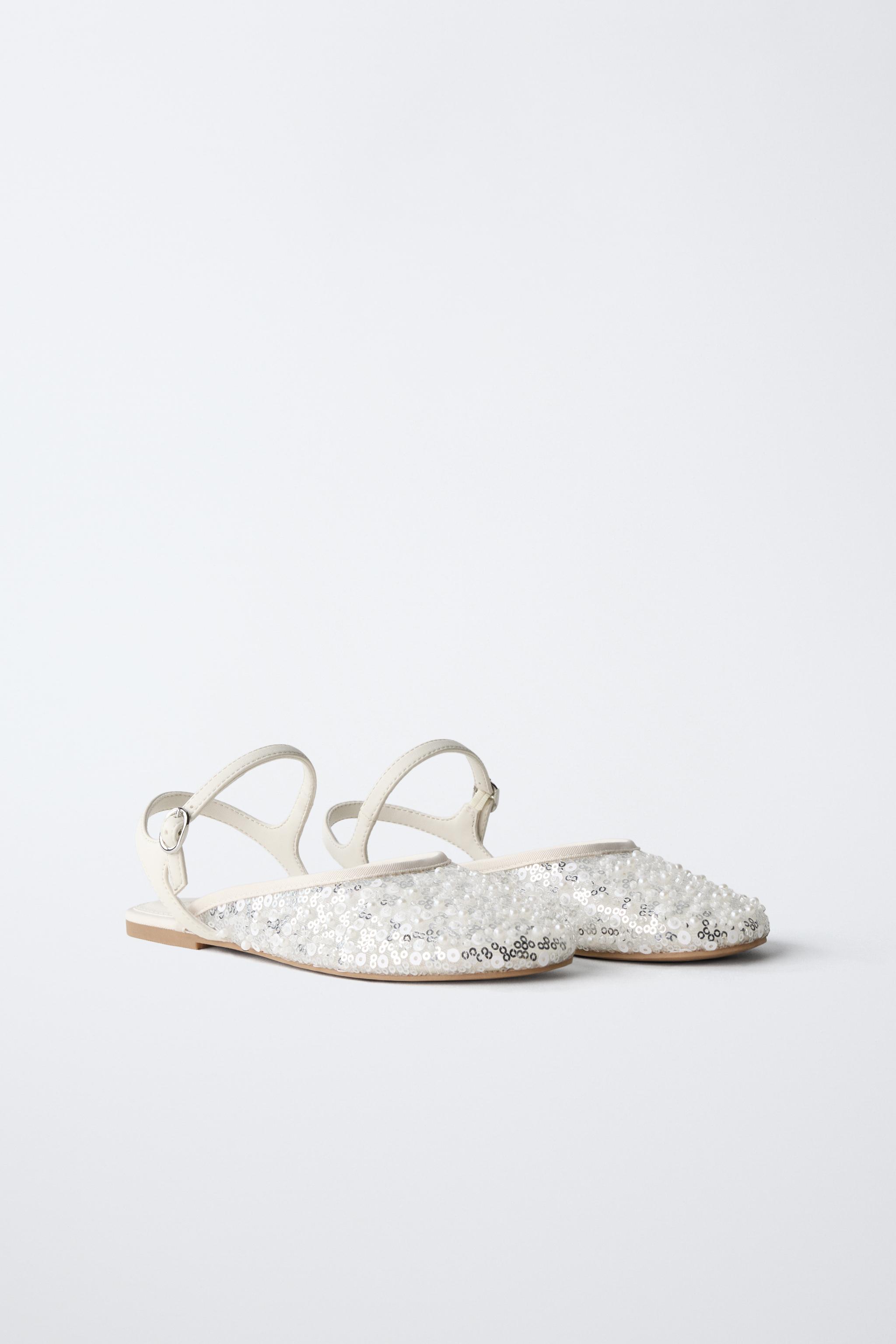 SEQUIN SLINGBACK BALLET FLATS — Off White