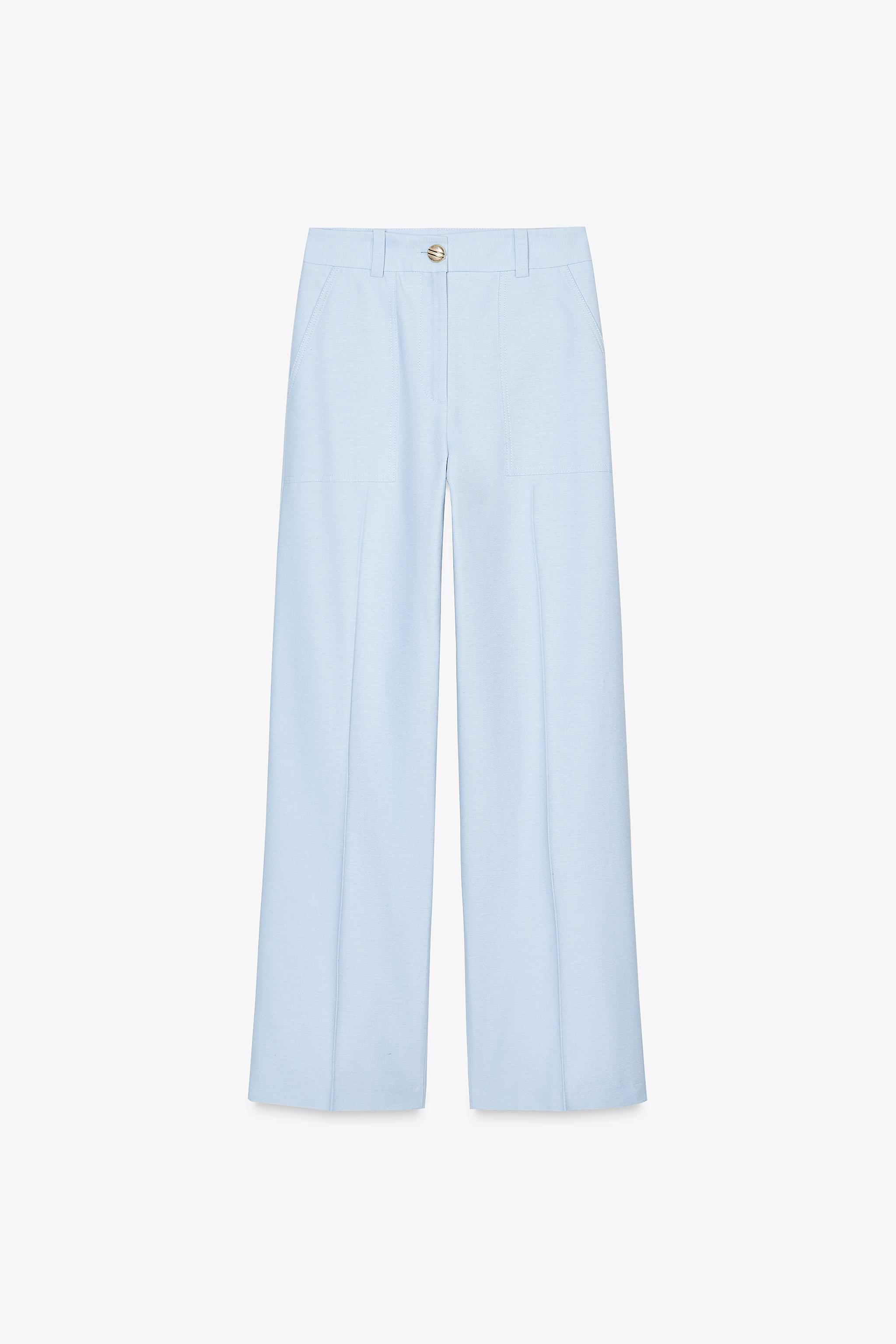 大きめボタン付きストレートパンツ - 空色 | ZARA Japan / 日本