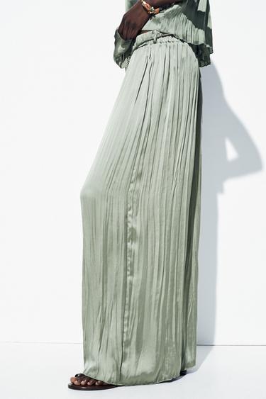 PANTALON SATINÉ CEINTURE LACET - Vert moyen de Zara - Image 2
