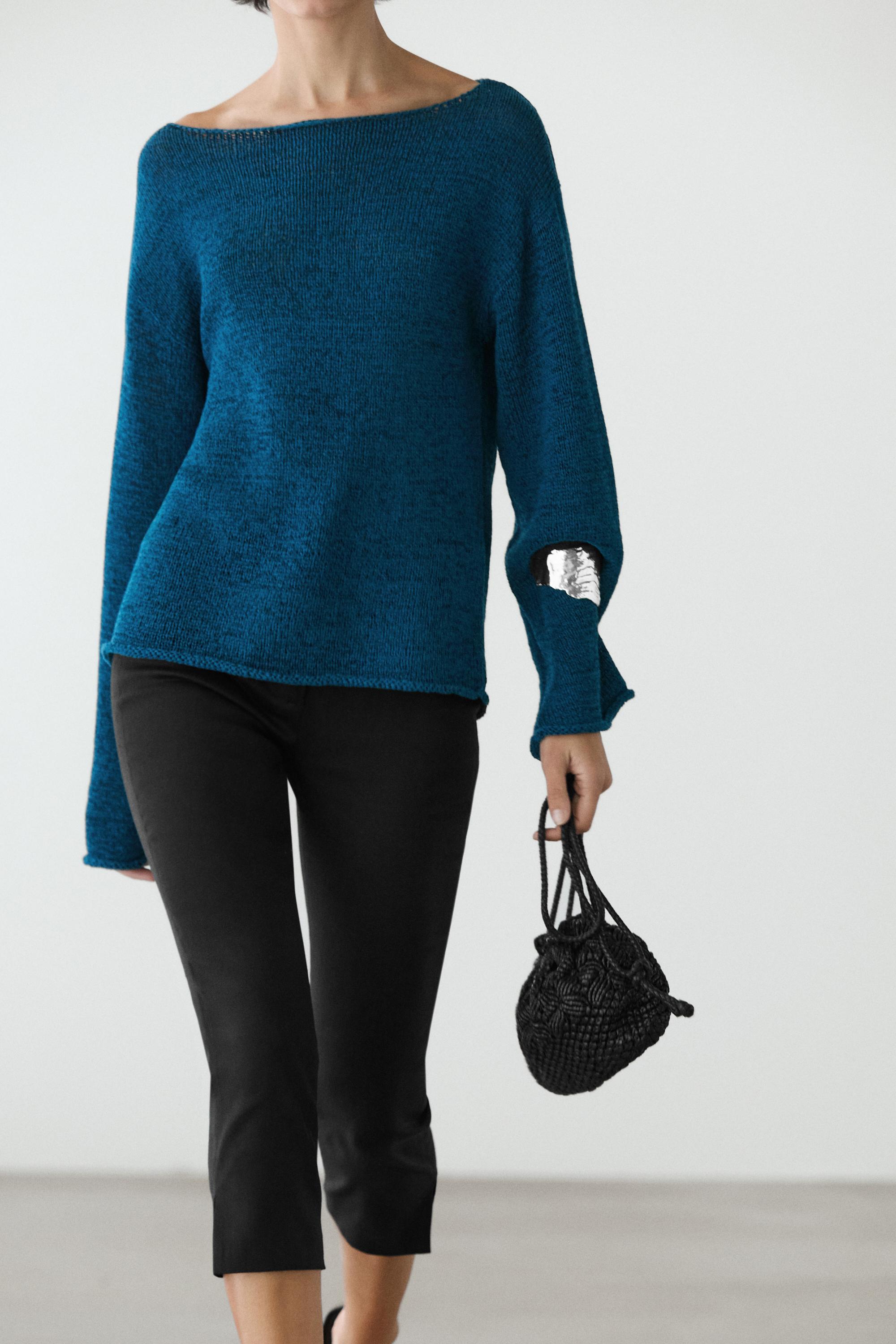 Pull en maille ajourée de coton mélang
