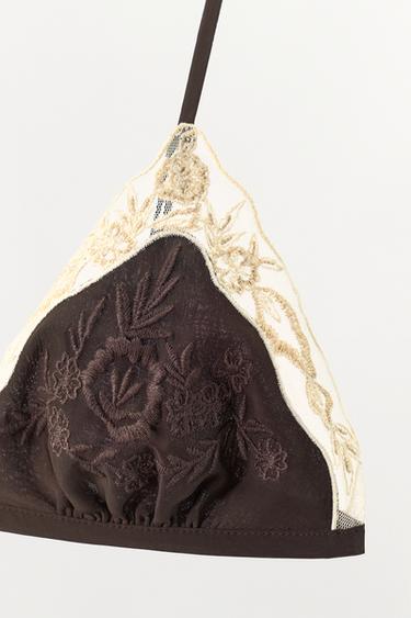 100% VISCOSE BRA WITH LACE EMBROIDERY - Dark brown by Zara - Image 9
