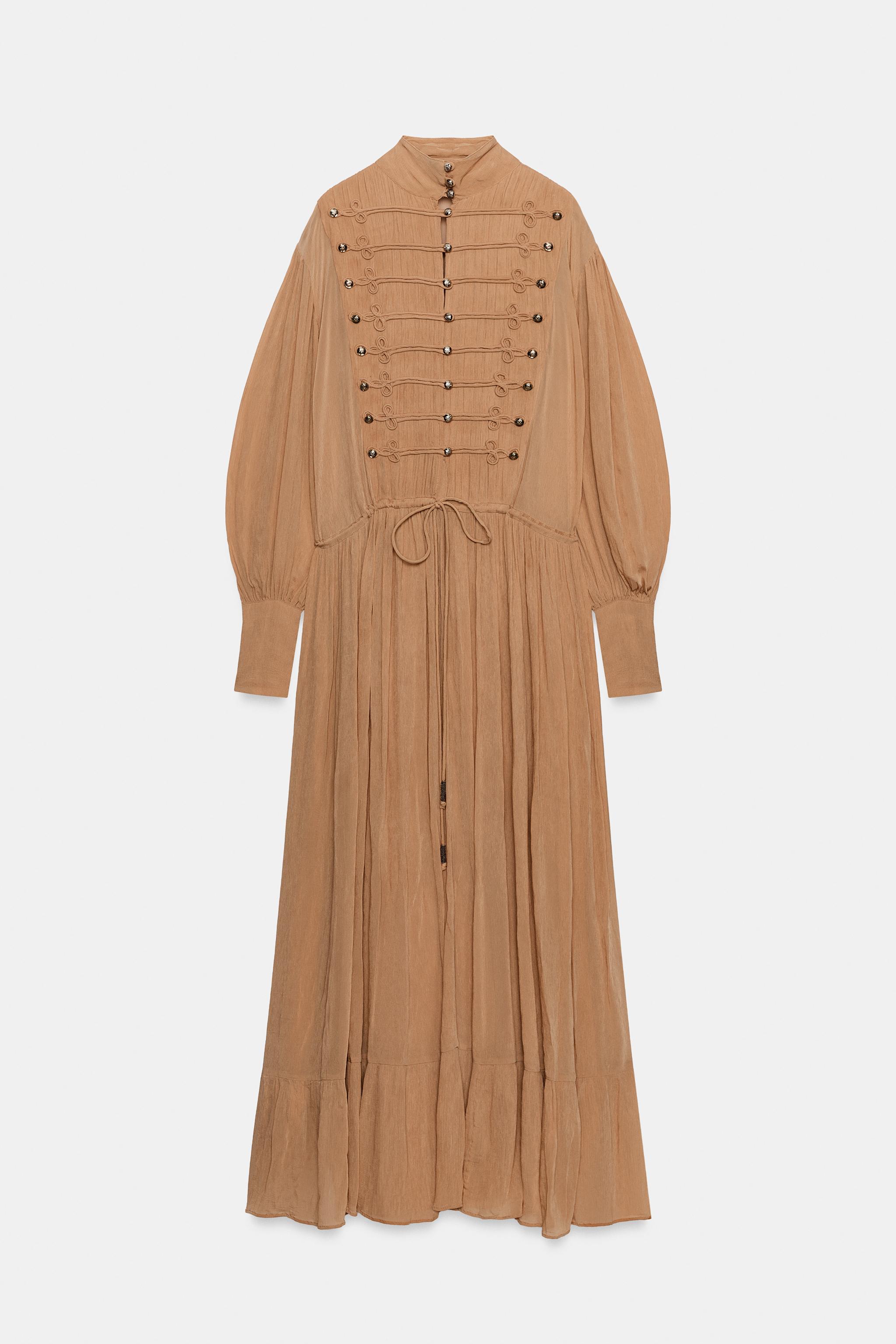 タグ付き新品theredthread S oval pleats dress ZW COLLECTION LONG FROG FASTENING DRESS - Orange | ZARA Canada