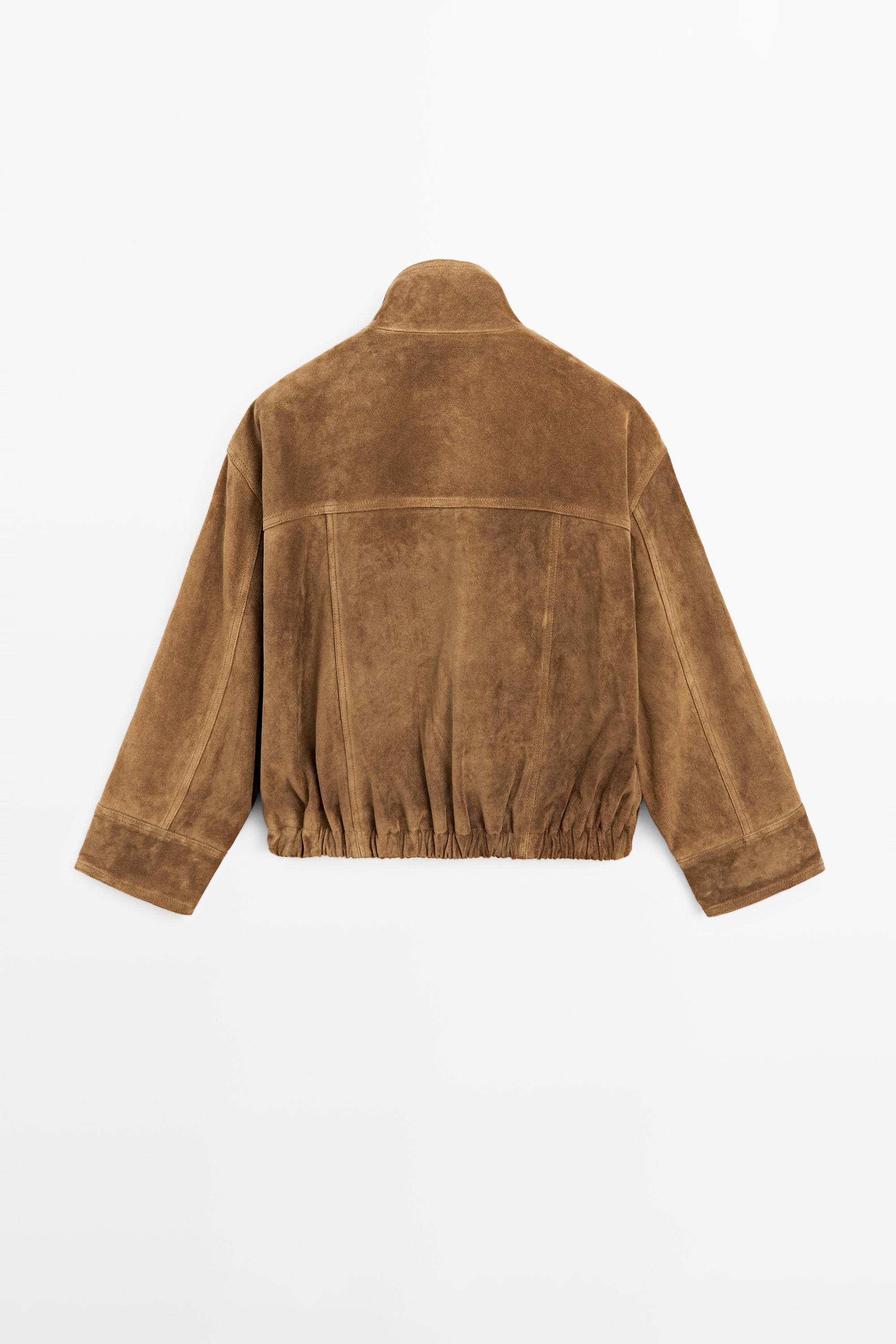 Blouson bomber court en cuir daim