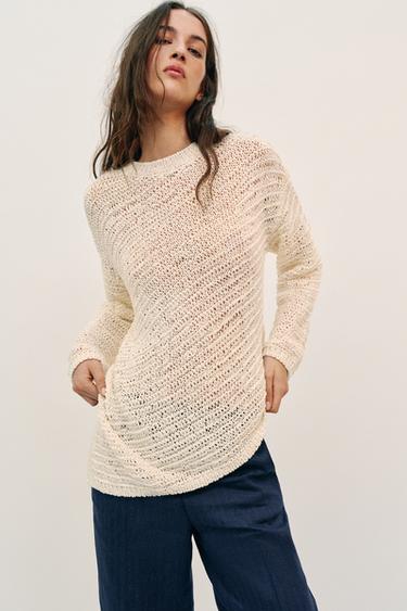 OVERSIZE ASYMMETRIC HEM KNIT JUMPER - ecru-white by Zara