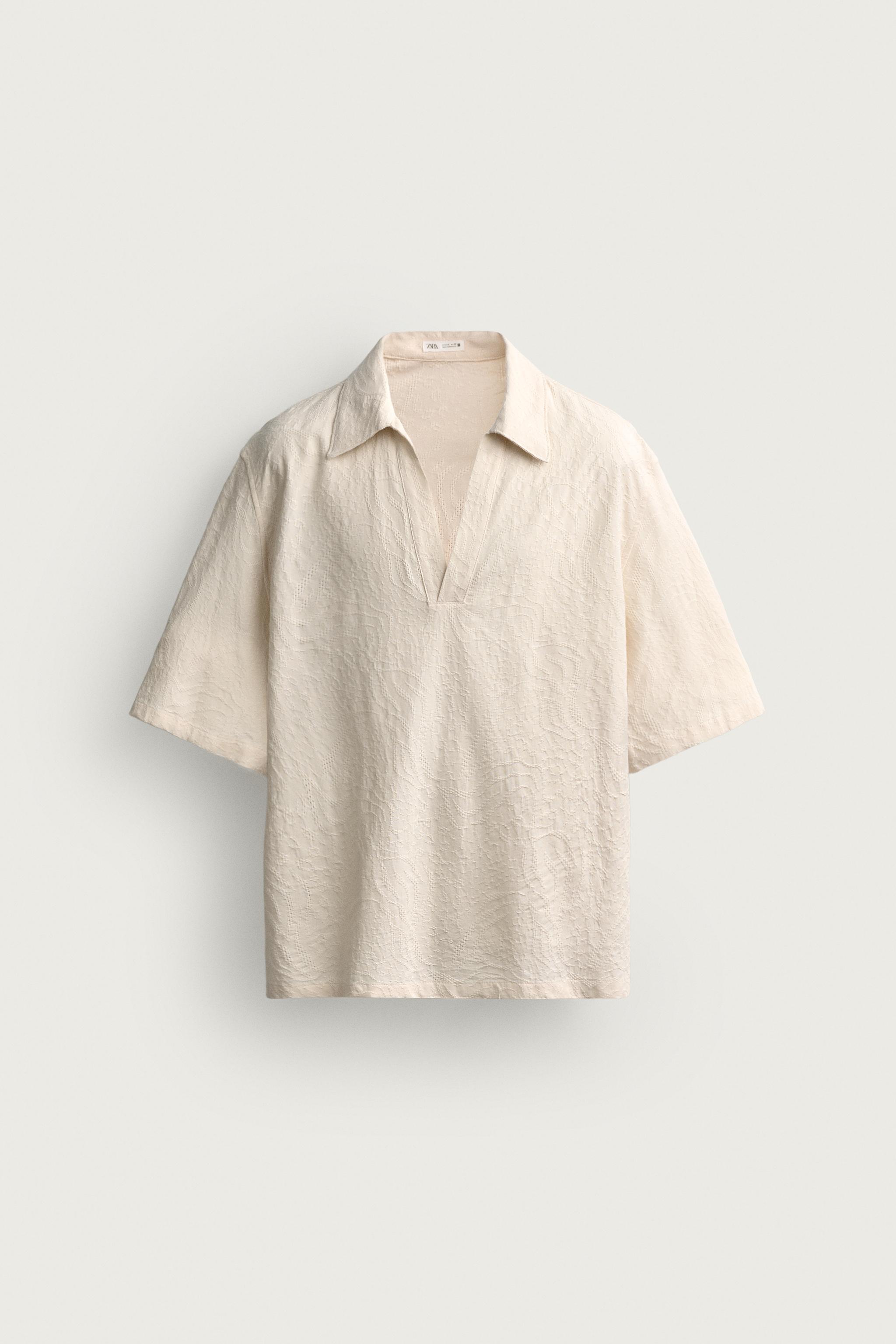 RELAXED FIT JACQUARD POLO SHIRT — Light beige