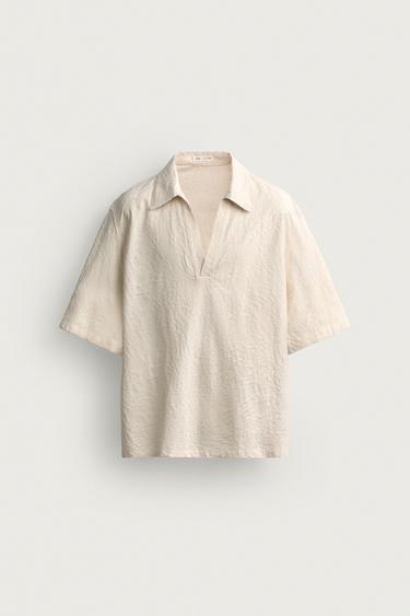 Zaras JACQUARD-PIKÉTRÖJA MED LÖS PASSFORM - Ljust beige