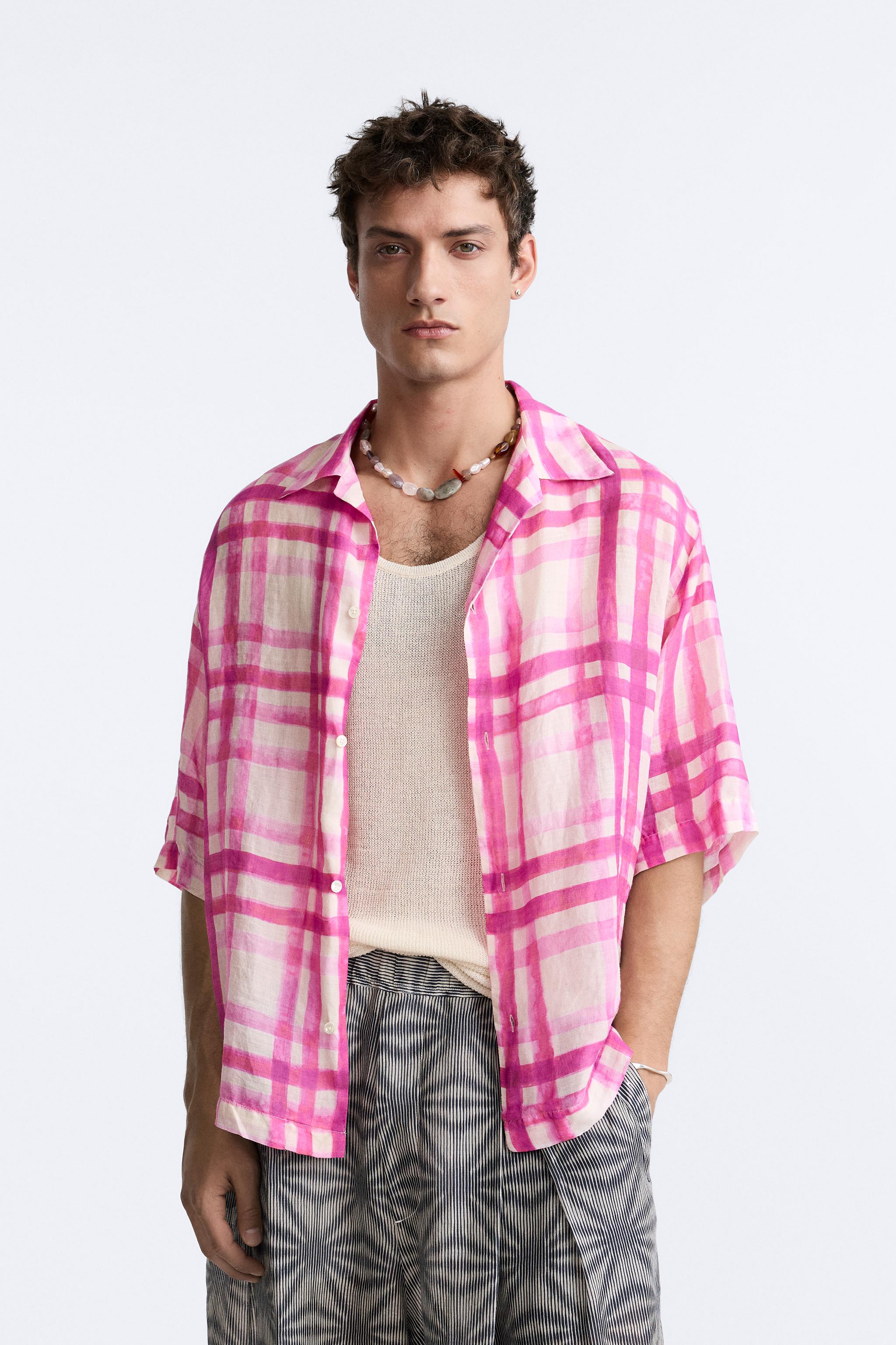 CHEMISE AVEC IMPRIME A CARREAUX EDITION LIMITEE Fuchsia ZARA France