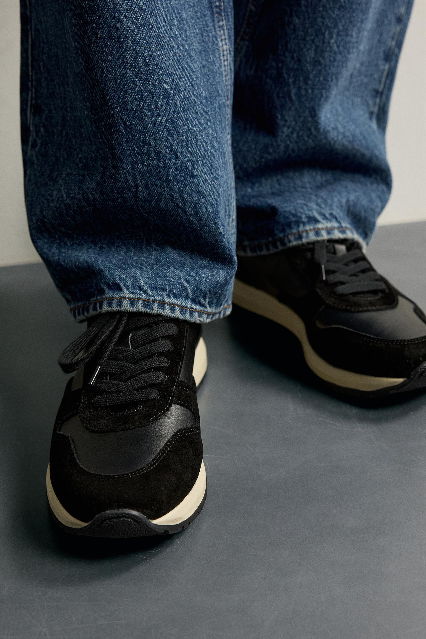 Мужские кроссовки Zara Casual Leather Detail, цвет: Чёрный — фото 3