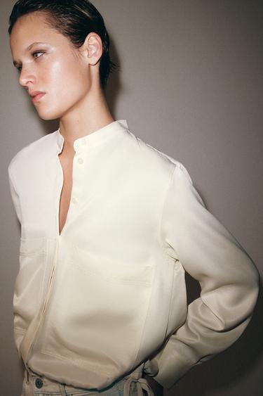 SATIN SHIRT ZW COLLECTION - Ecru by Zara