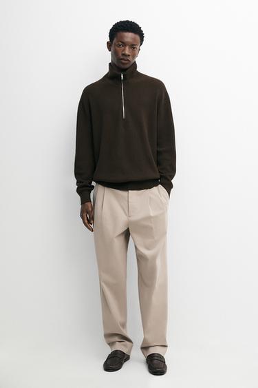 Zara 100% cotton mock neck knit sweater - Brown marl - Image 0