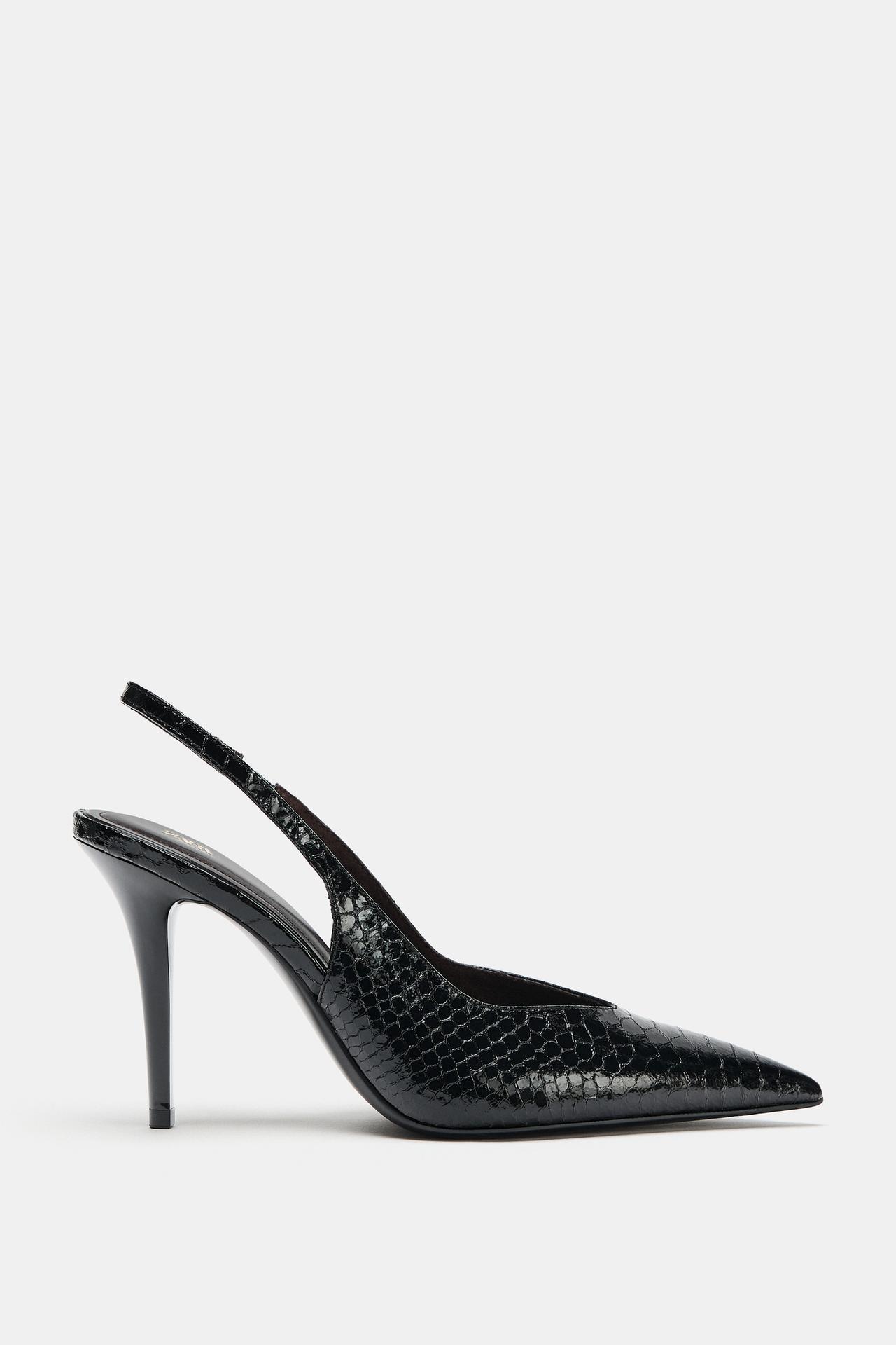 PRINTED SLINGBACK HEELS — Black