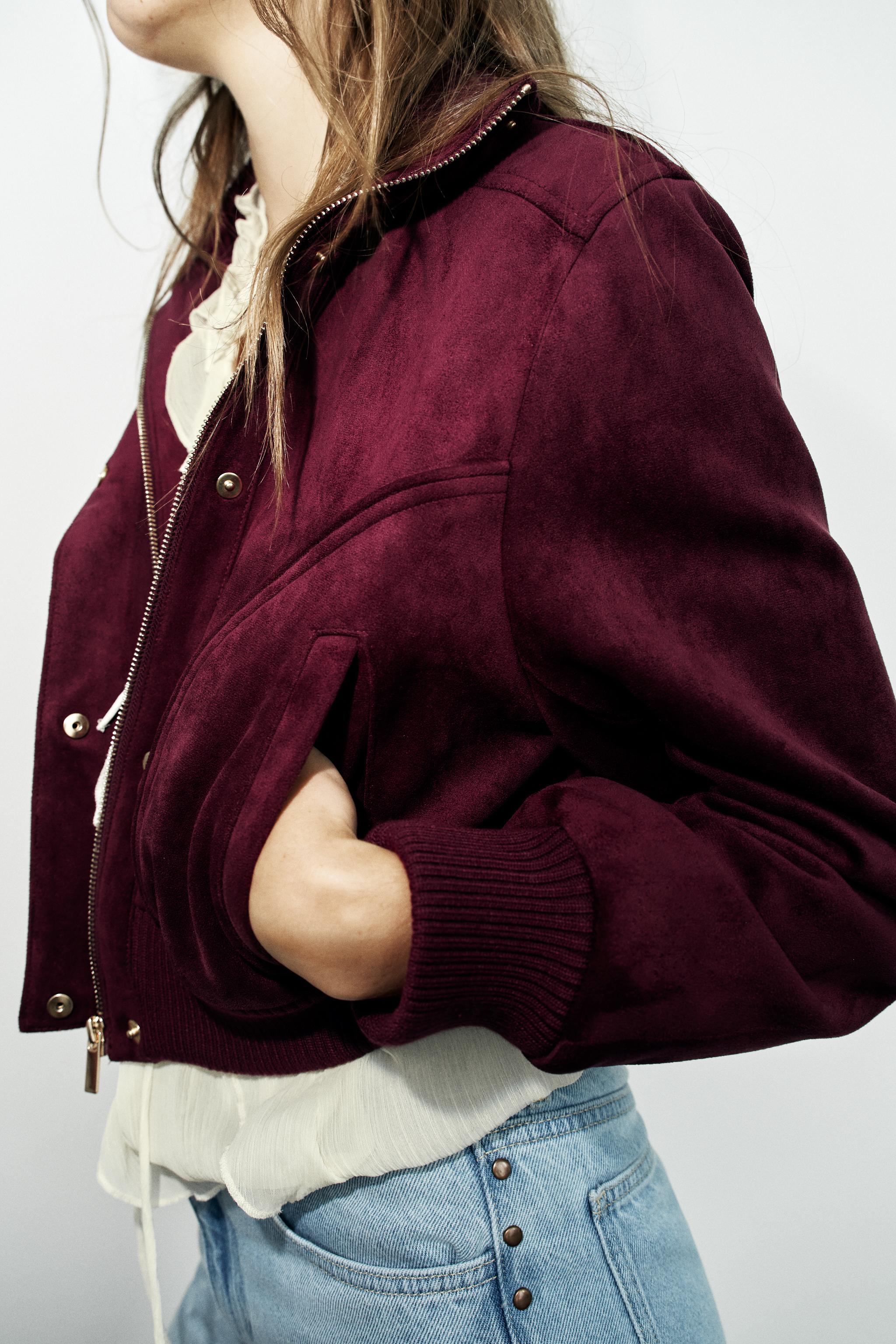 Женские куртки Zara FAUX SUEDE HIGH-NECK JACKET — фото 3