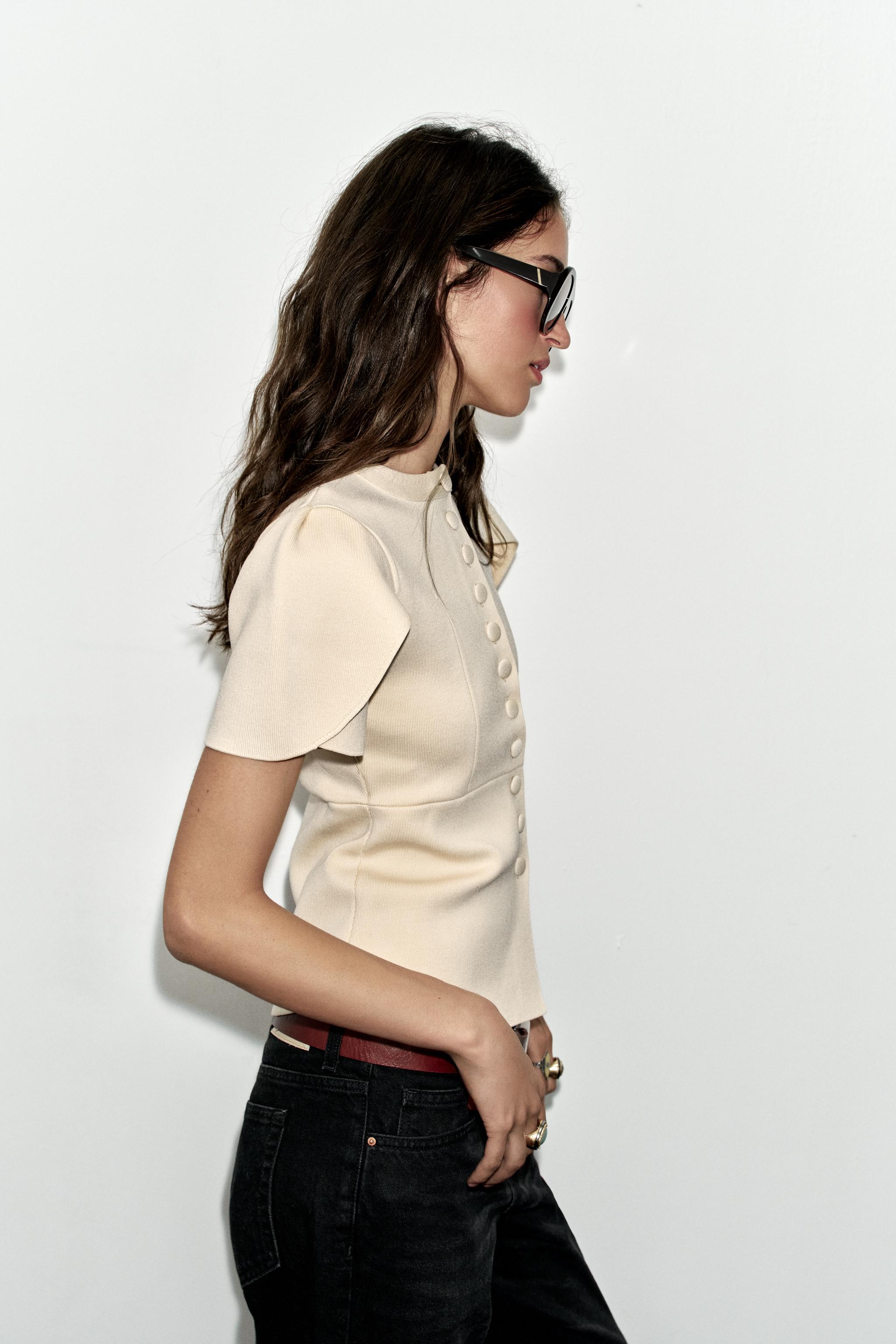 Женские кардиганы Zara BUTTONED CARDIGAN WITH PUFF SLEEVES — фото 4