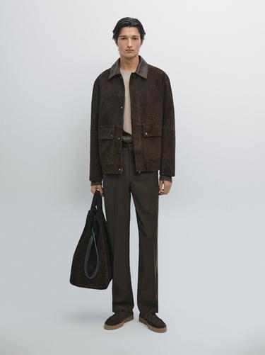 Zara Suede leather jacket with collar detail - Chocolate - Image 0