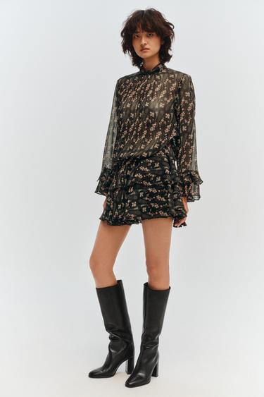 FLORAL PRINT COTTON GAUZE DRESS - Black gold by Zara