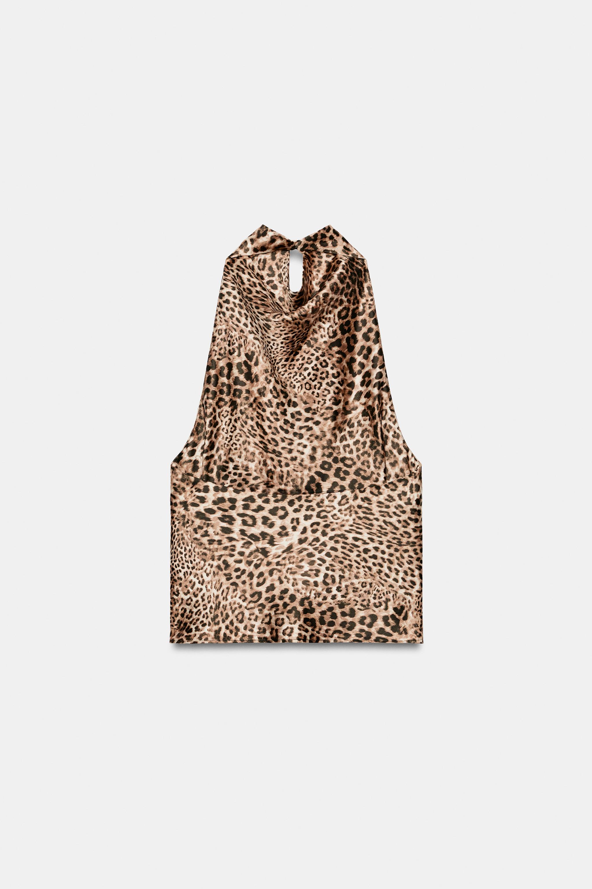 サテン地アニマル柄ホルターネックトップス - 豹紋 | ZARA Japan / 日本