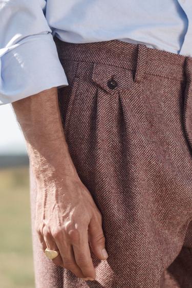 LIMITED EDITION HERRINGBONE WOOL TROUSERS - Burgundy by Zara - Image 4