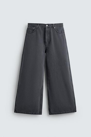 Zara LIMITED EDITION WIDE FIT PANTS - Mid-blue