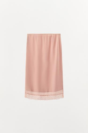 JUPE MI-LONGUE DENTELLE - Rose de Zara - Image 5