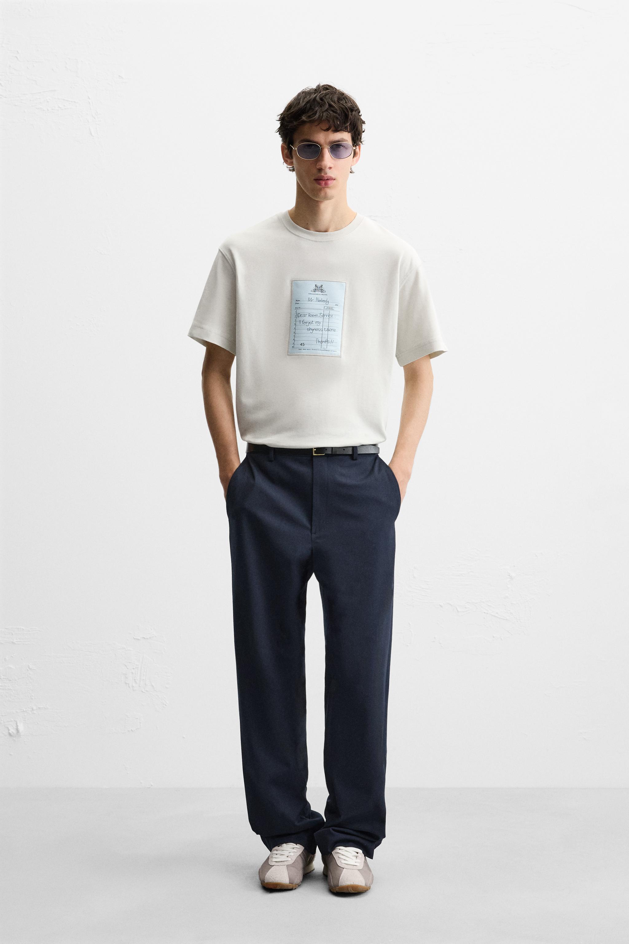 T-SHIRT WITH CONTRAST PATCH - Pearl grey | ZARA Australia