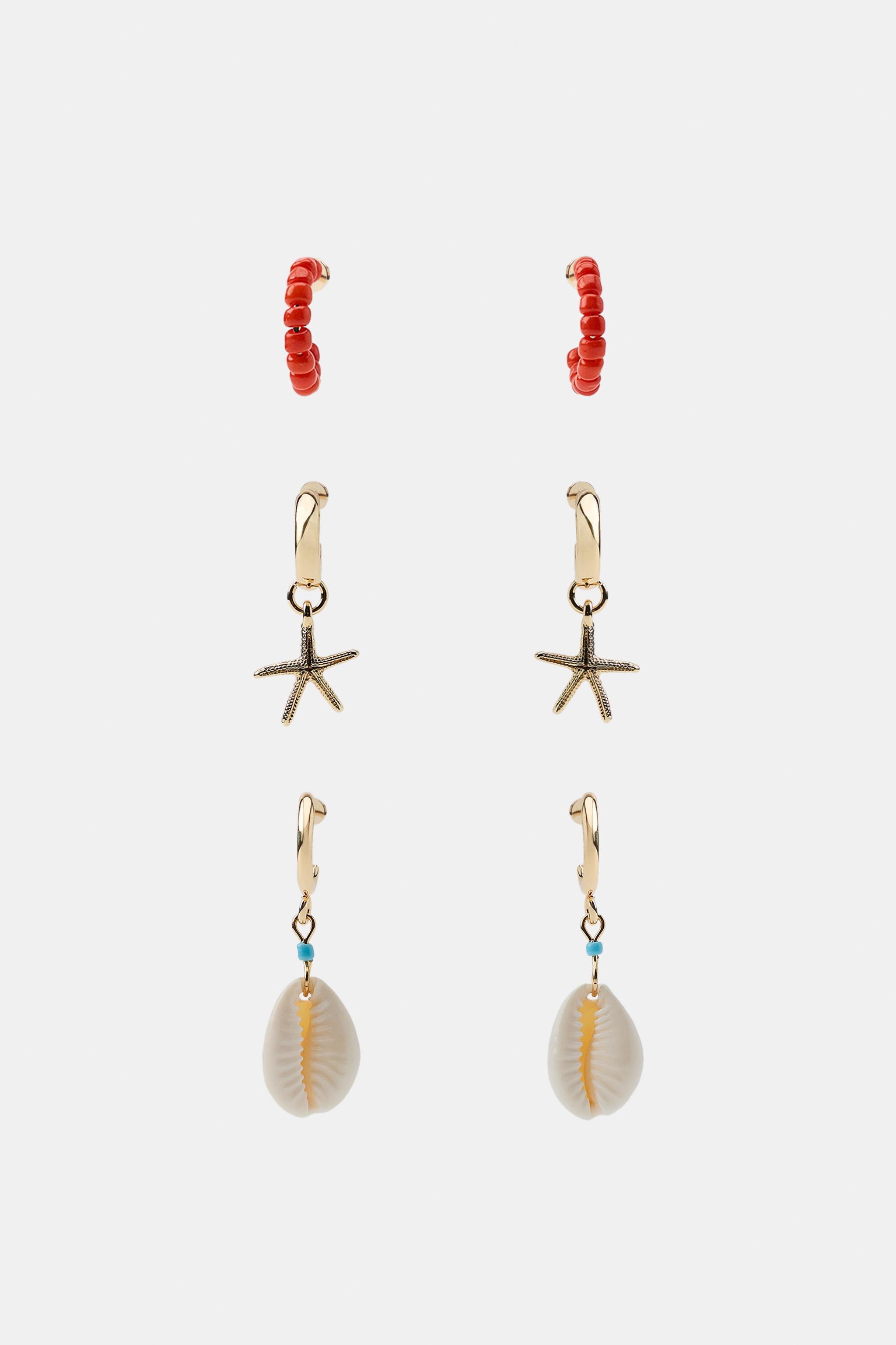 LOT DE 3 BOUCLES D'OREILLES CRÉOLES ÉTOILE COQUILLE