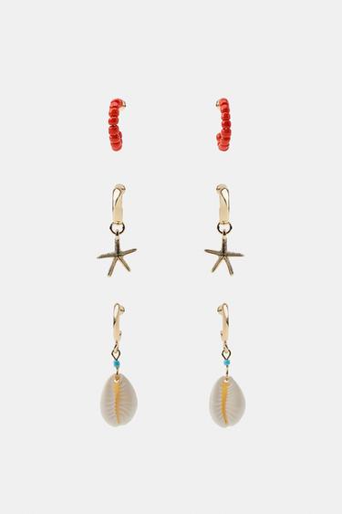 LOT DE 3 BOUCLES D'OREILLES CRÉOLES ÉTOILE COQUILLE - Doré de Zara