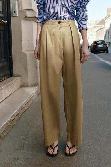 PANTALÓN BARREL PINZAS - Khaki de Zara