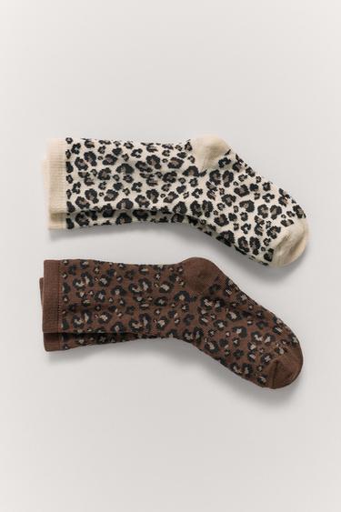 حزمة زوجي جوارب طويلة ANIMAL PRINT - بيج فاتح الخاص بـ Zara