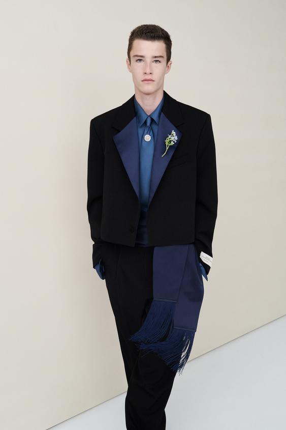 Zara 100% WOOL TUXEDO SUIT PANTS - Black - Image 0