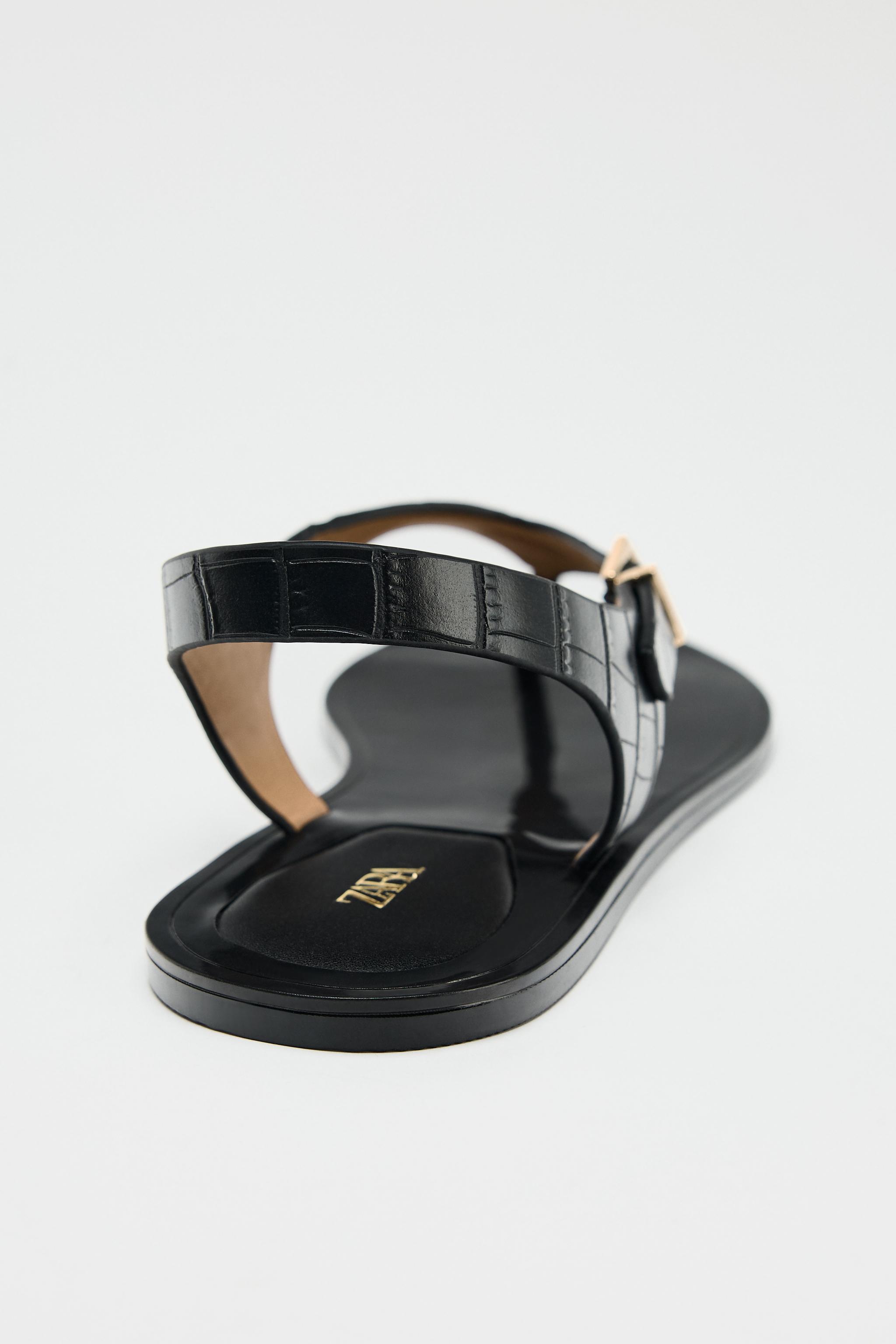 EMBOSSED FLAT SANDALS - Black | ZARA United States