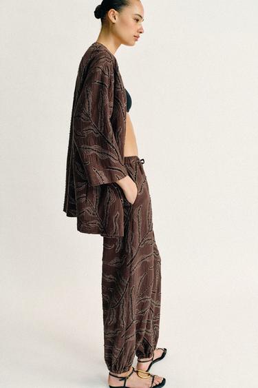 METALLIC THREAD SEQUIN SAROUEL TROUSERS - Brown by Zara - Image 4