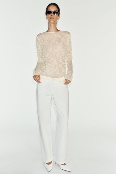 TOP PUNTO JACQUARD FLORES - Crudo medio de Zara - Imagen 0