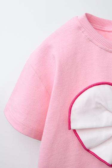 T-SHIRT CŒUR ASSEMBLÉ POPELINE - Rose chewing-gum de Zara - Image 3
