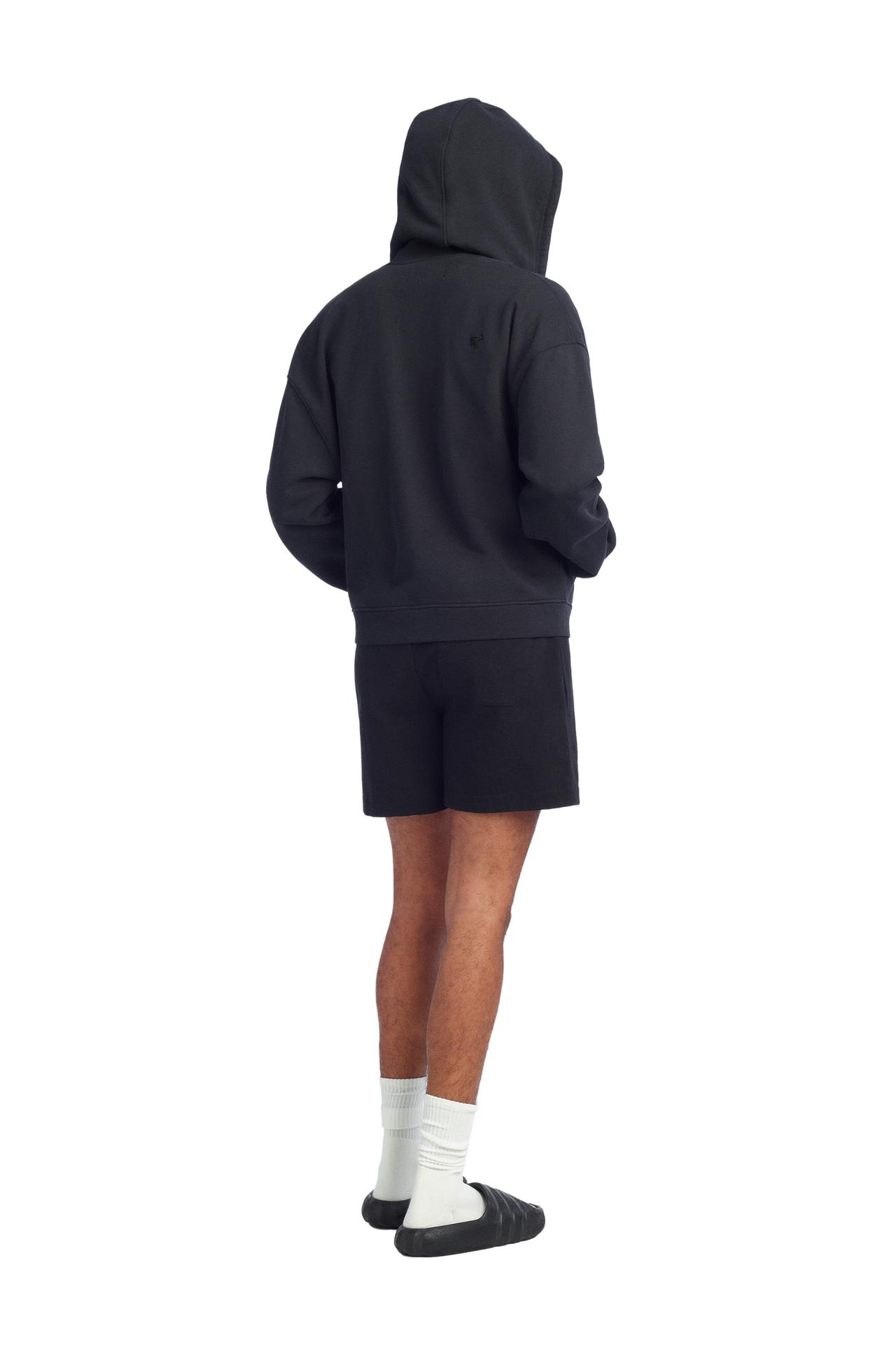 CROPPED FIT ZIPPER HOODIE SWEATSHIRT — Black