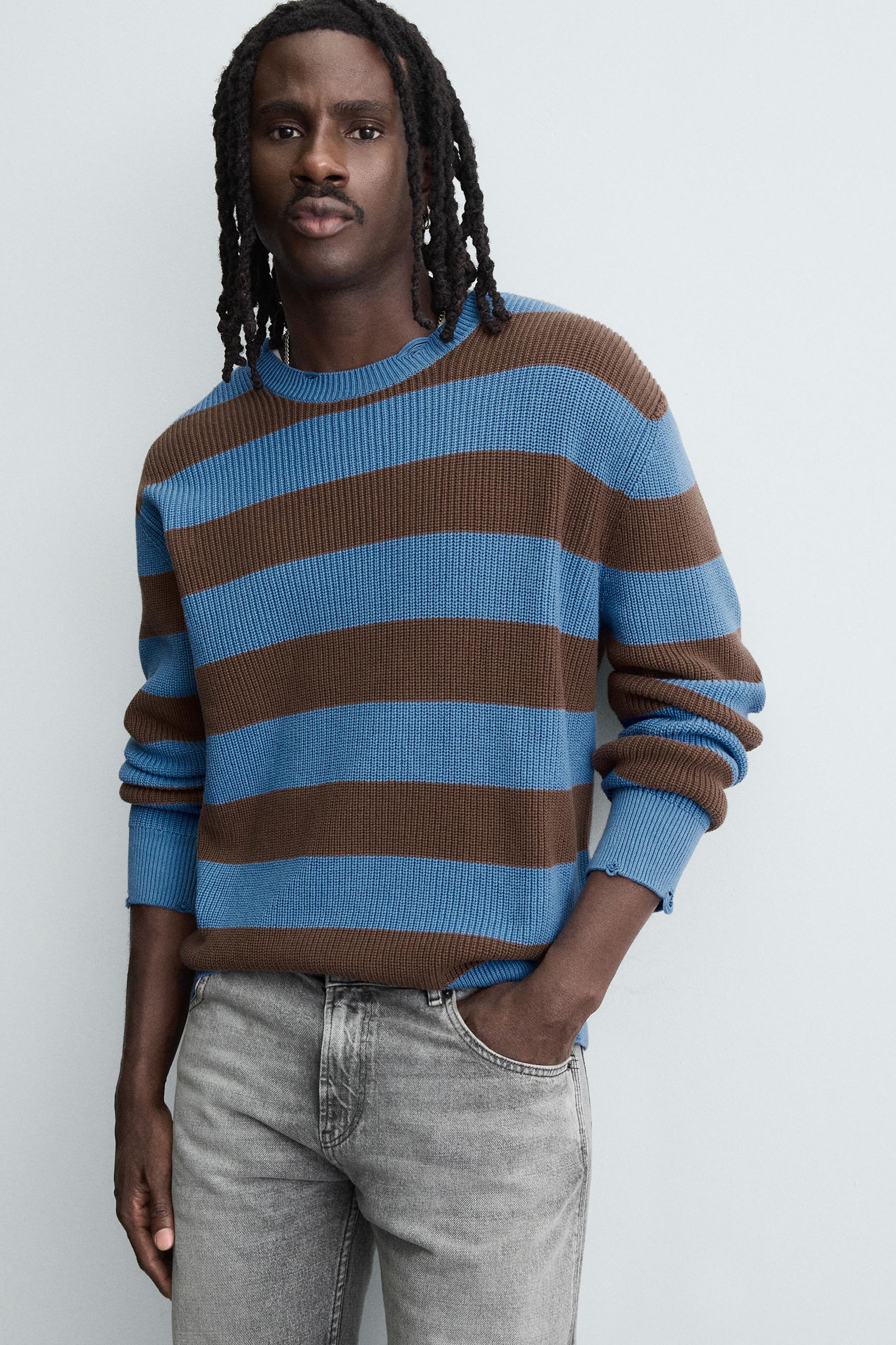 STRIPED PURL KNIT SWEATER - Blue | ZARA Canada