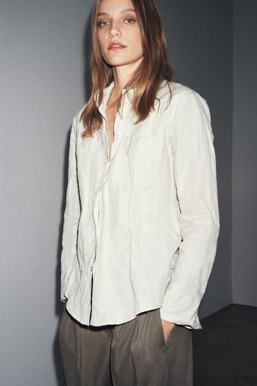 Zara ZW COLLECTION CRINKLED STRIPED SHIRT - striped