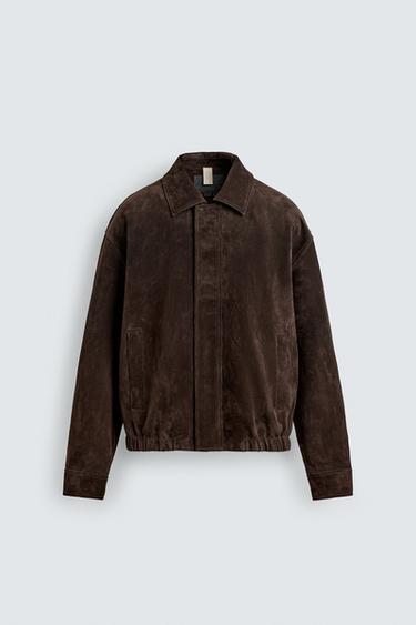 CAZADORA PIEL ANTE - Marrón de Zara