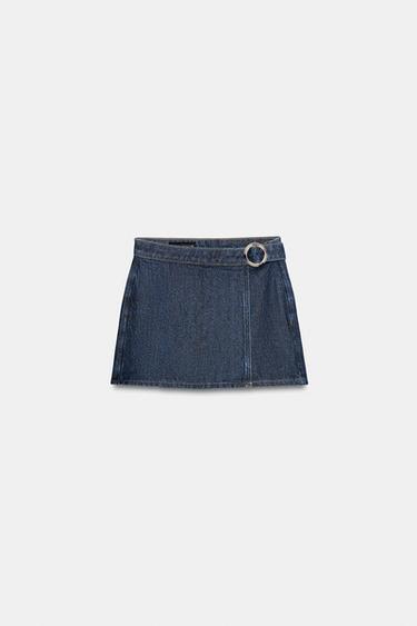 FALDA PANTALÓN Z1975 CRUZADA DENIM HEBILLA - Azul de Zara