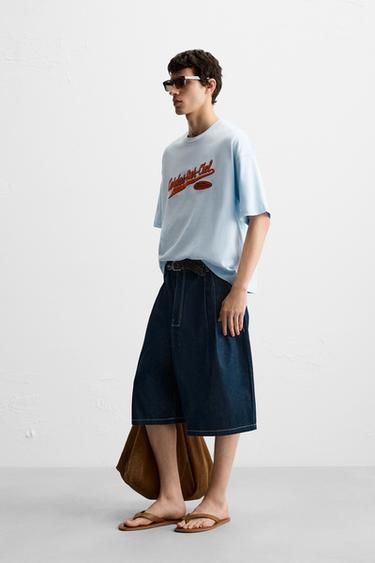 T-SHIRT PIÈCE VELOURS BOUCLÉ - Bleu ciel de Zara - Image 3