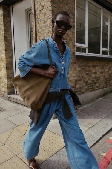 Zara Z1975 MID-RISE WIDE LEG JEANS - Mid-blue