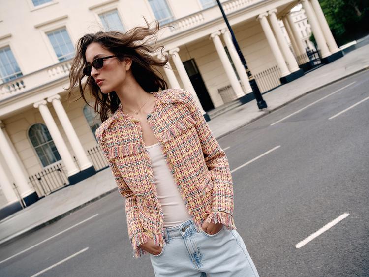 TEXTURED FRINGE BLAZER — Multicolored