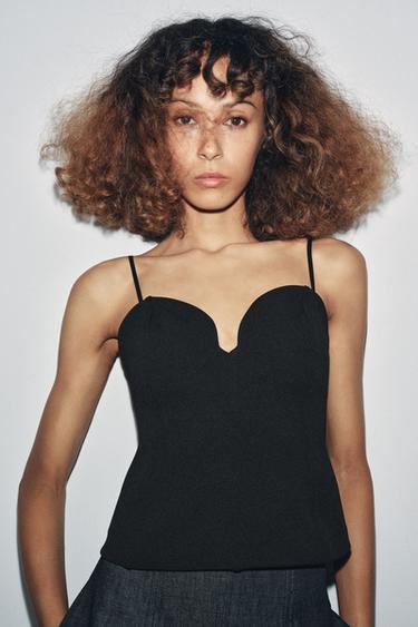 Zara SWEETHEART NECKLINE TOP - Black