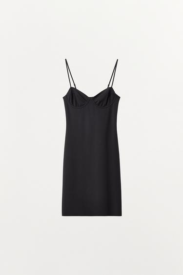 КЪСА РОКЛЯ С ПОДПЛАТА И ПОЛИАМИД - Черен от Zara