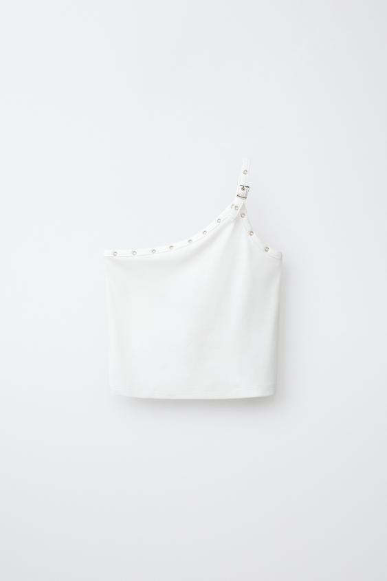 TOP ASSIMÉTRICO COM FIVELAS - Branco da Zara - Imagem 0
