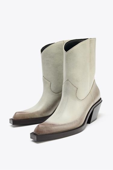 LEATHER COWBOY ANKLE BOOTS - white by Zara - Image 4