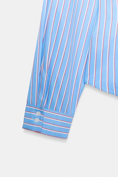 CHEMISE EN POPELINE À RAYURES ET PINCES - Rayure rouge de Zara - Image 8