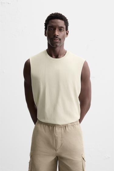 Zara COTTON TANK TOP - Beige